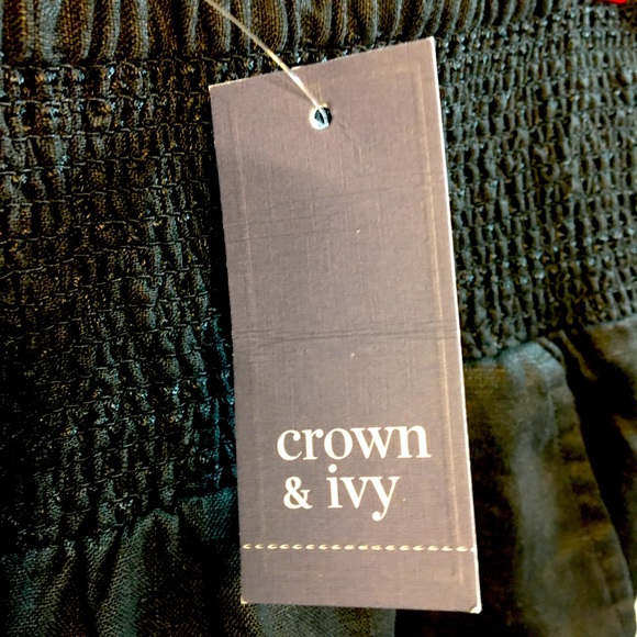Crown & Ivy Womens Linen Pants Size Small Wide Leg Black - Picture 2 of 3
